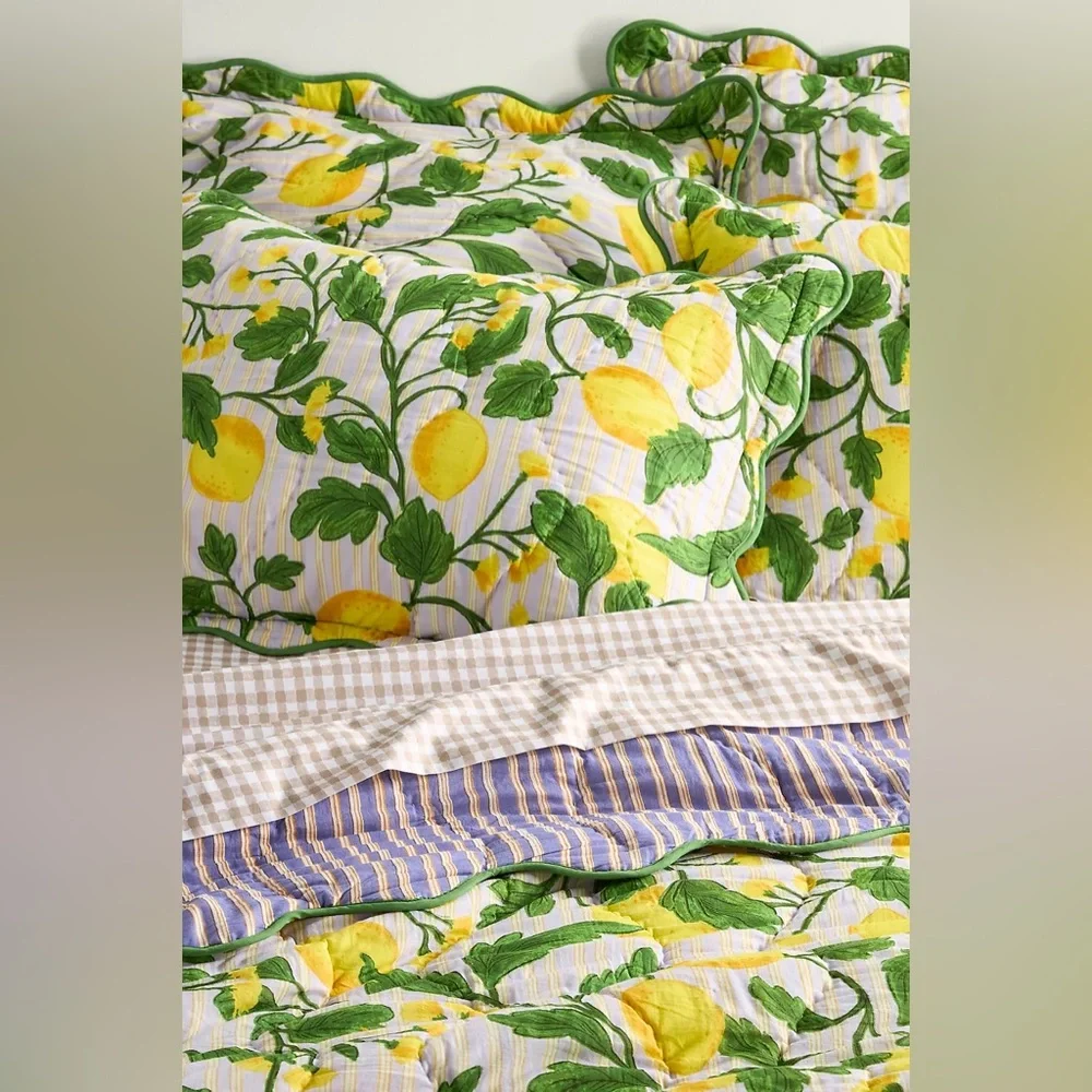 Anthropologie ILUKA COTTON PRINTED FLORAL QUILT Style No. 4540H738AA Lemons Twin